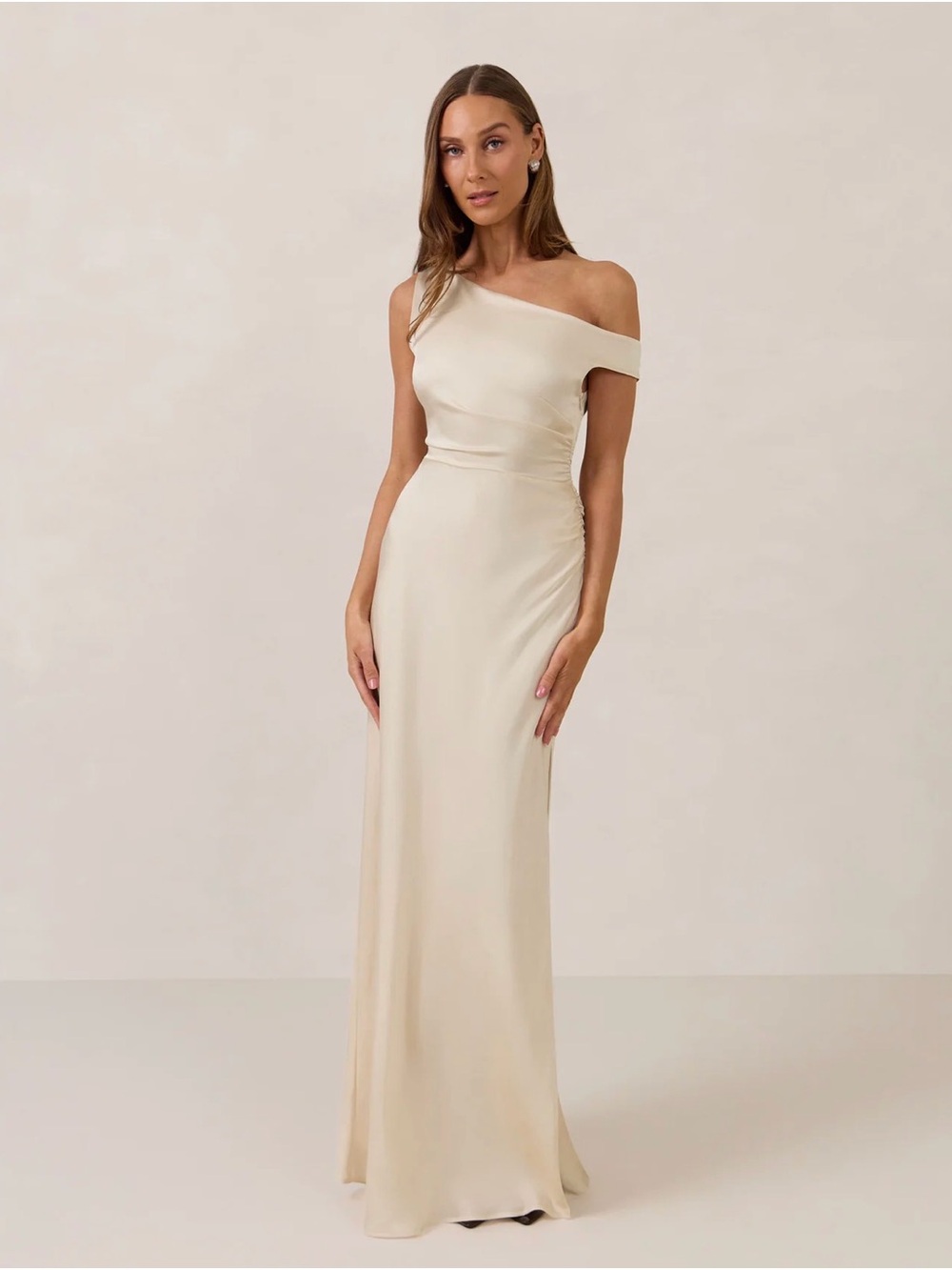 Park & Fifth One-Shoulder Cream Savannah Dress- Formal Gown